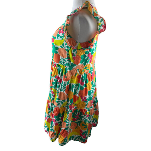 J. Crew Linen Blend Printed Mini Dress A-Line Tiered Floral Fruit Pockets Size 8 - Picture 6 of 16